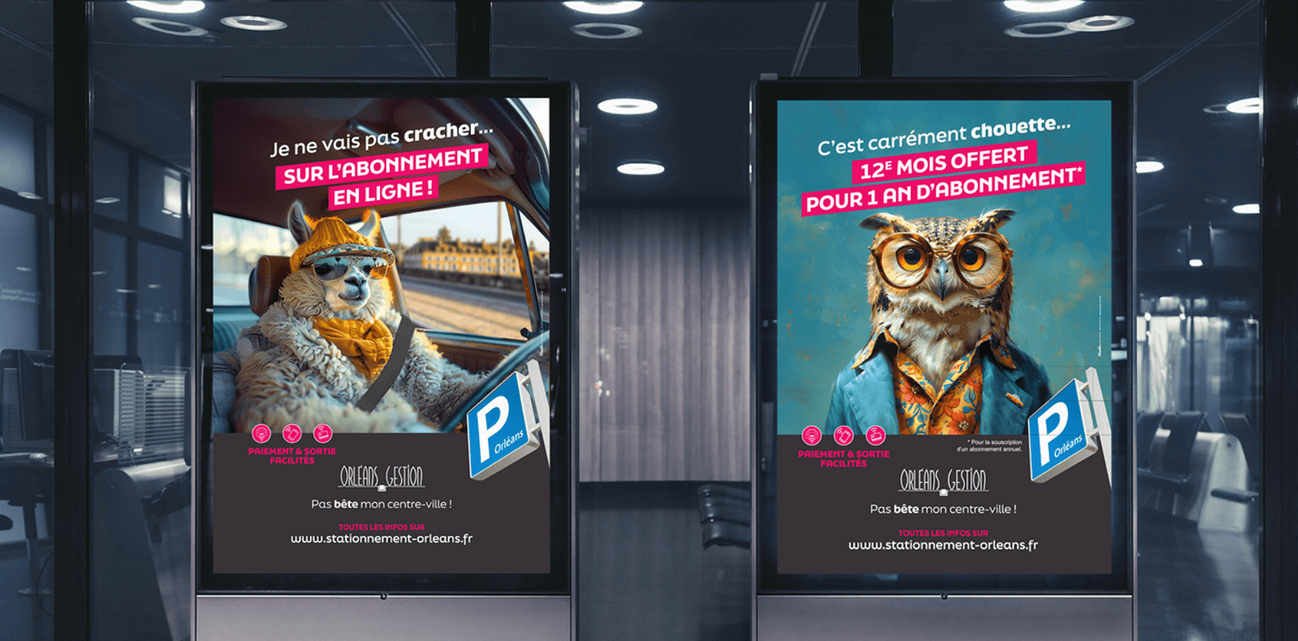 MUPI lama et hiboux Orléans parcs de stationnement